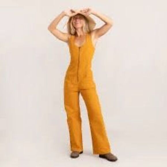 Roark Mustard Relaxed Fit Sleeveless Front Zip Outbound Jumpsuit Size Medium